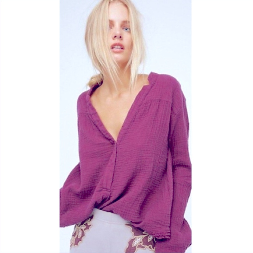 FREE PEOPLE BEACH DAY HENLEY PULLOVER THICK BUTTON SHIRT